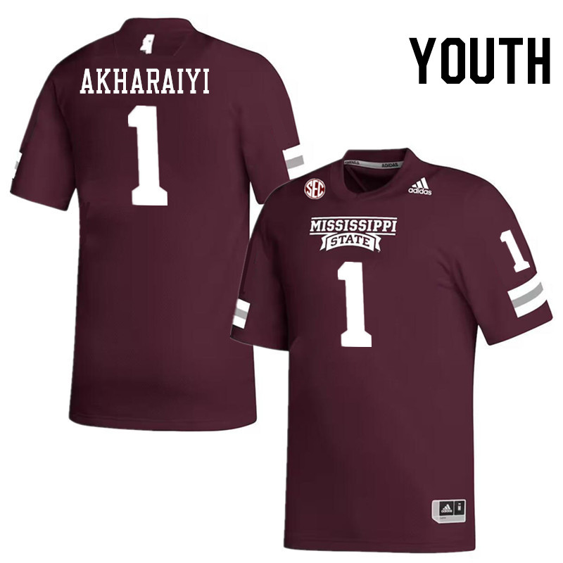 Youth #1 Kelly Akharaiyi Mississippi State Bulldogs College Football Jerseys Stitched-Maroon